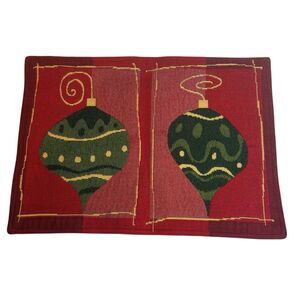 Vintage Festive Red and Green Textured Holiday Placemats Set of 8